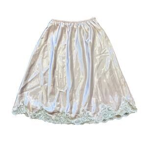 Vintage Fairycore Pastel Pink Cream Lace Slip Skirt 90s Y2k Fairy Soft Girl